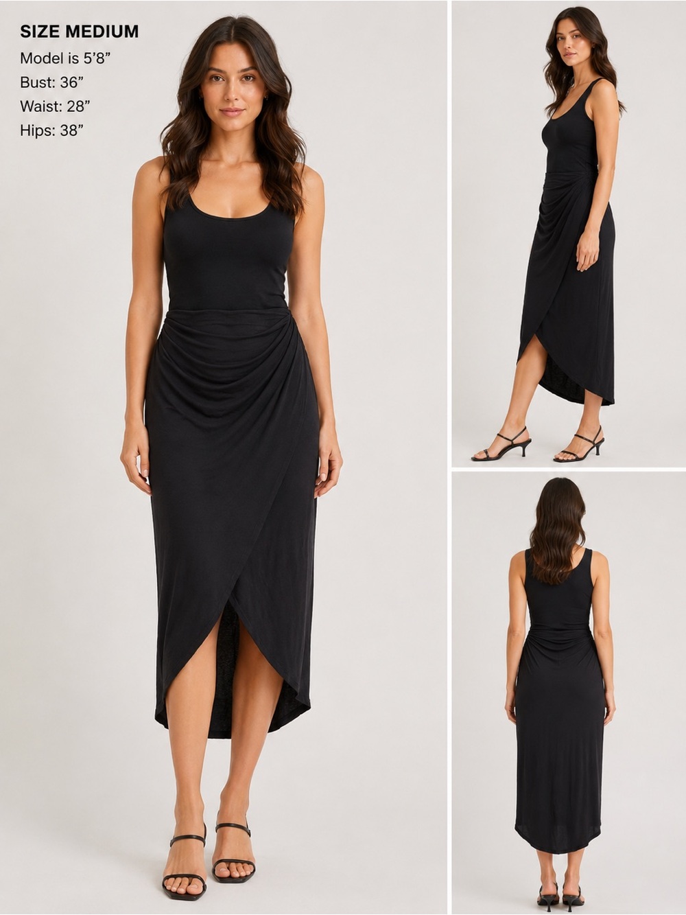 CAbi Run Around Faux Wrap Black Maxi Skirt #5052 Medium